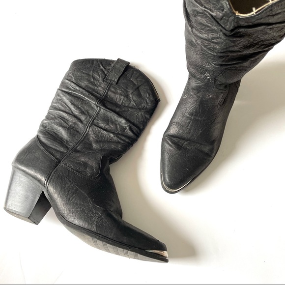 Black Cowboy Boots With Silver Toe Detail Size 8.5/9 - Picture 2 of 10